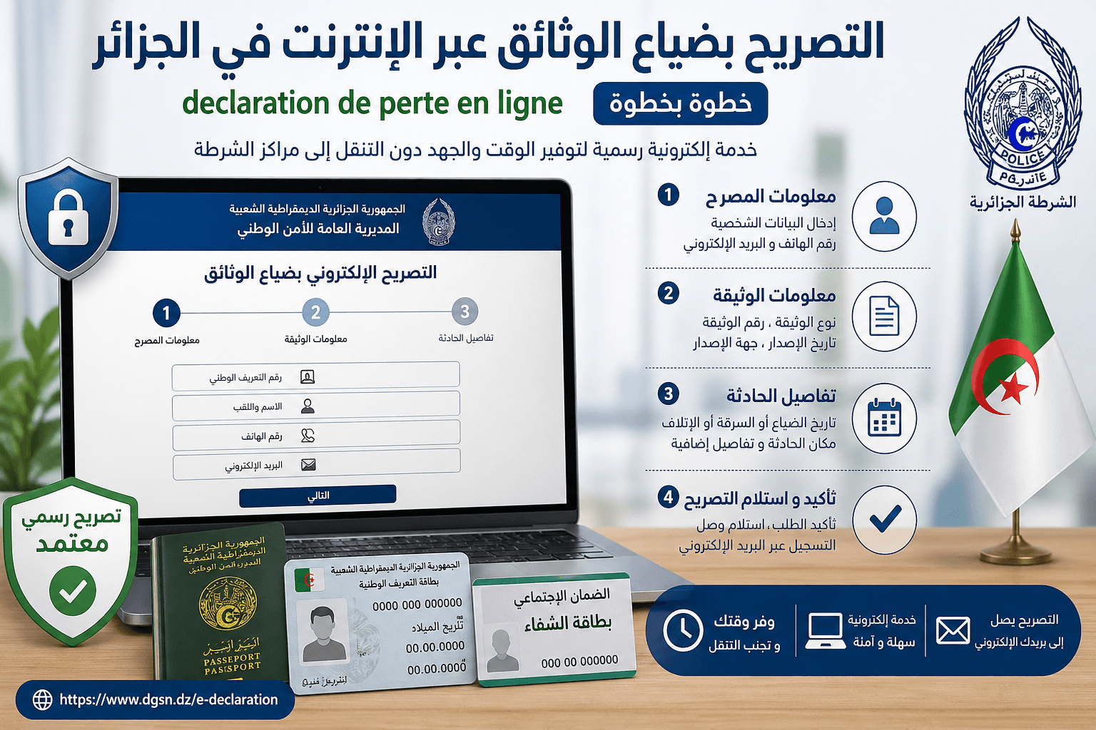 Read more about the article طريقة التصريح بضياع الوثائق عبر الإنترنت في الجزائر 2026:  declaration de perte en ligne خطوة بخطوة